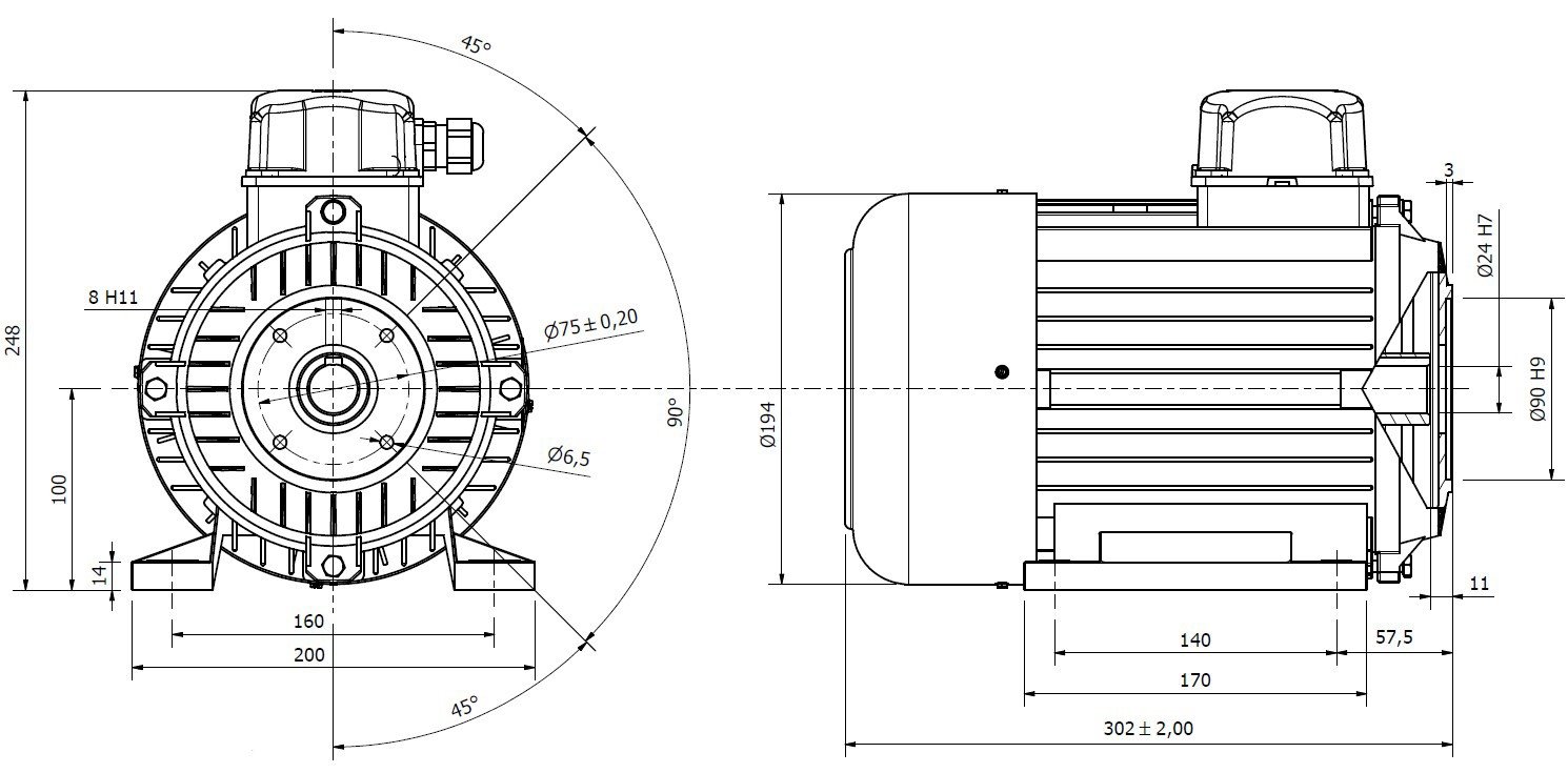 Elektromotor 400V 2,2kW H100 - bez shaft